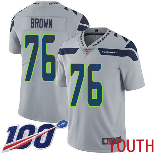 Seattle Seahawks Limited Grey Youth Duane Brown Alternate Jersey NFL Football #76 100th Season Vapor Untouchable->seattle seahawks->NFL Jersey